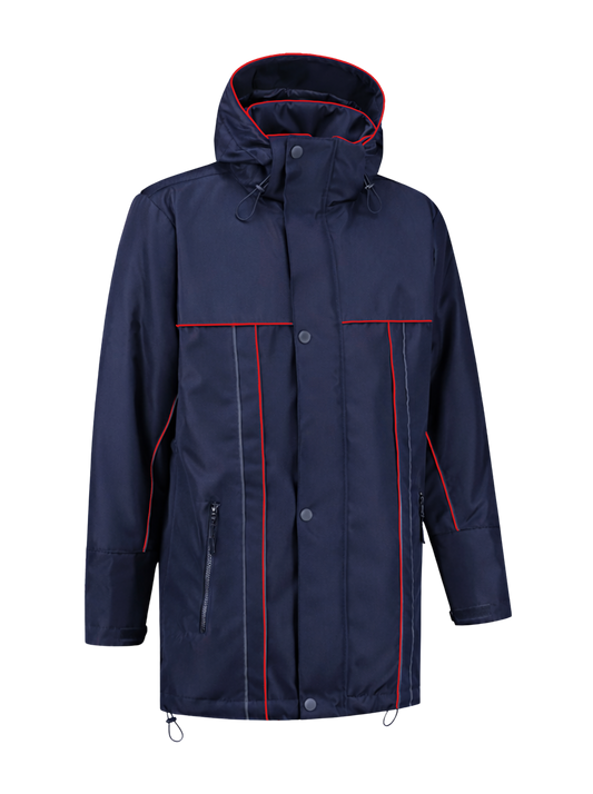 Water- en winddichte winterwerkjas– navy/rood