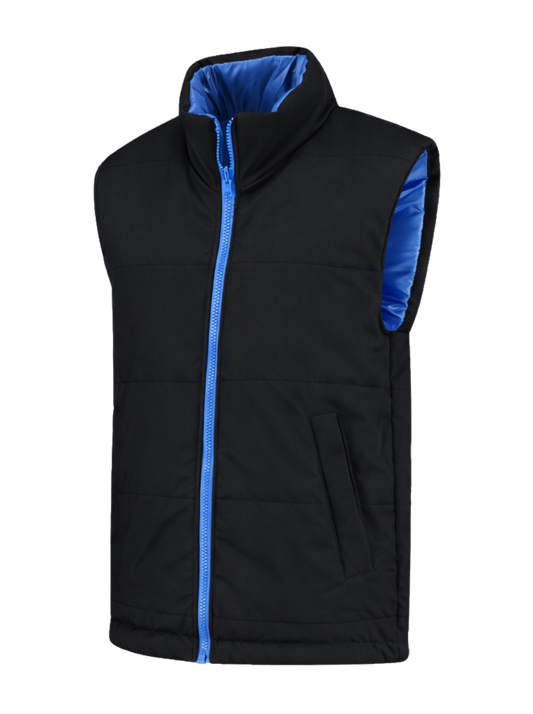 Omkeerbare werkbodywarmer – zwart/kobalt