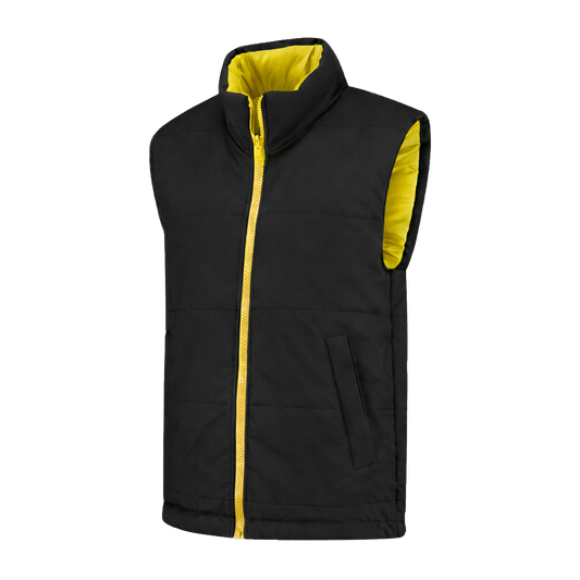 Bodywarmer Zwart met kleuraccent geel- voor professionals comfortabel, duurzaam en representatief
