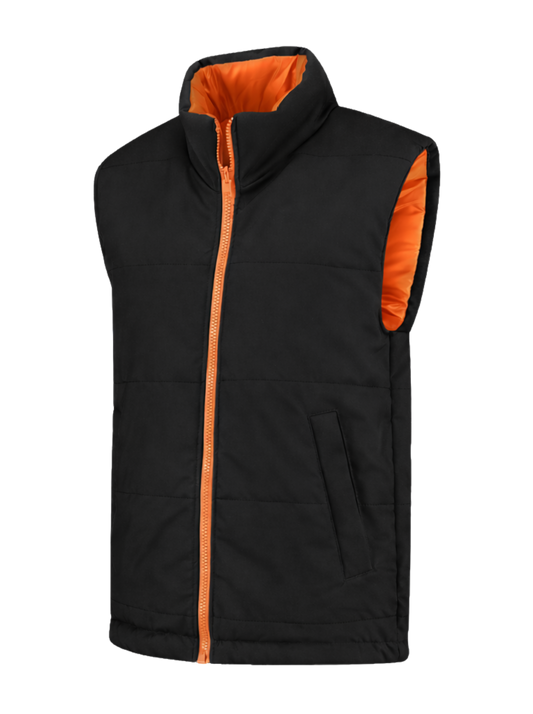 Omkeerbare werkbodywarmer –zwart/oranje