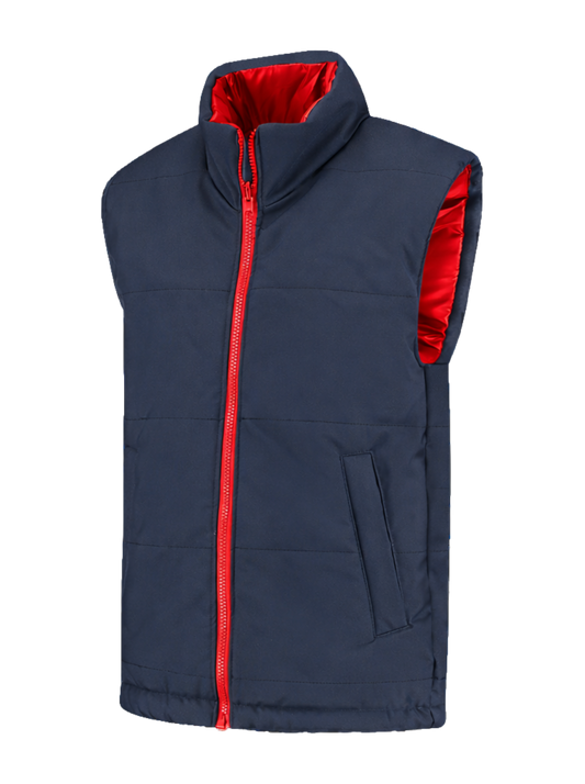 Omkeerbare werkbodywarmer – navy/rood