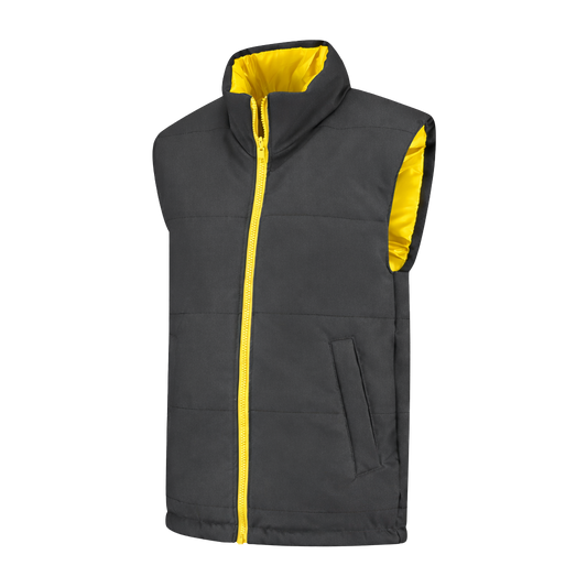 Bodywarmer Antraciet met kleuraccent geel- voor professionals comfortabel, duurzaam en representatief
