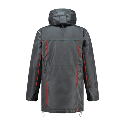 Winter werkjas antraciet met kleuraccent rood voor professionals  warm, waterdicht en herkenbaar