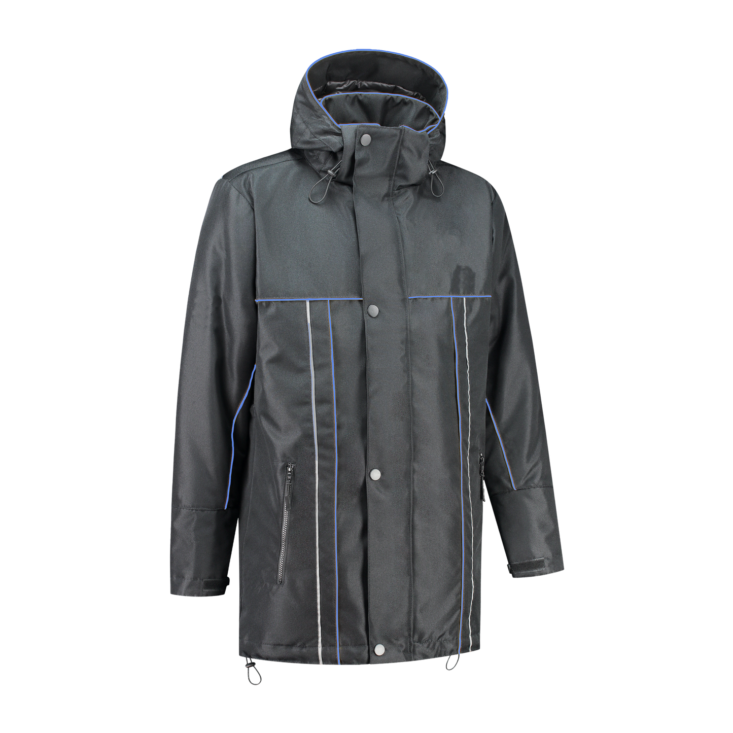 Winter werkjas antreciet met kleuraccent blauw voor professionals  warm, waterdicht en herkenbaar