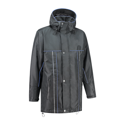 Winter werkjas antreciet met kleuraccent blauw voor professionals  warm, waterdicht en herkenbaar