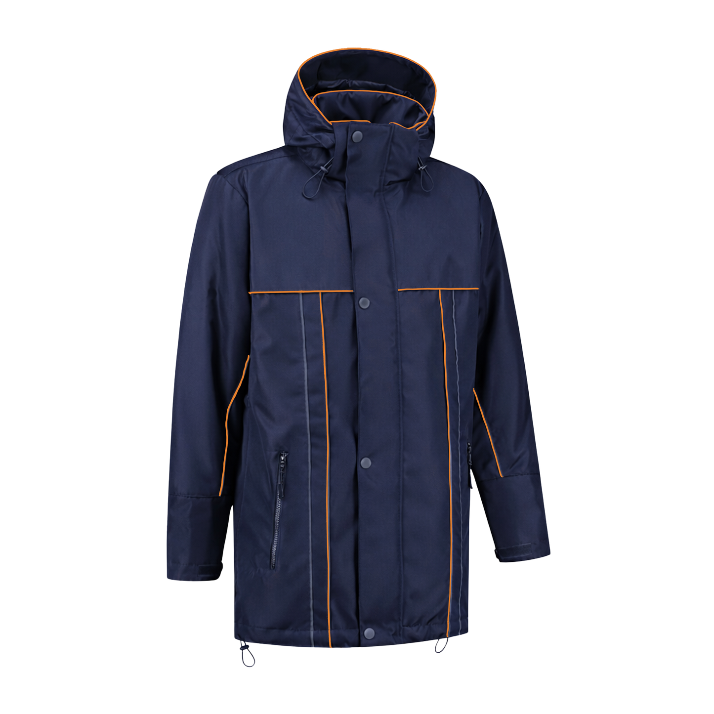 Winter werkjas blauw met kleuraccent oranje- voor professionals warm, waterdicht en herkenbaar