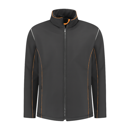 Softshell Werkjas antraciet met kleuraccent oranje- voor Professionals comfortabel, waterafstotend en winddicht