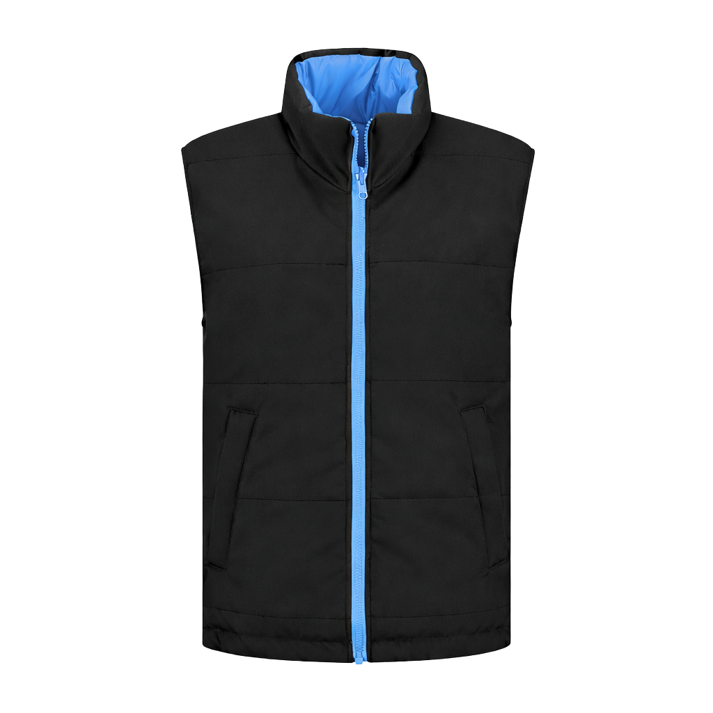 Bodywarmer Zwart met kleuraccent blauw- voor professionals comfortabel, duurzaam en representatief
