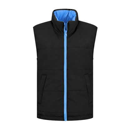 Bodywarmer Zwart met kleuraccent blauw- voor professionals comfortabel, duurzaam en representatief
