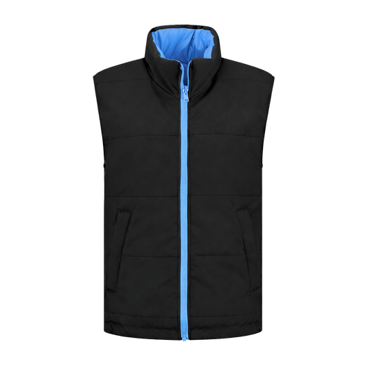 Bodywarmer Zwart met kleuraccent blauw- voor professionals comfortabel, duurzaam en representatief