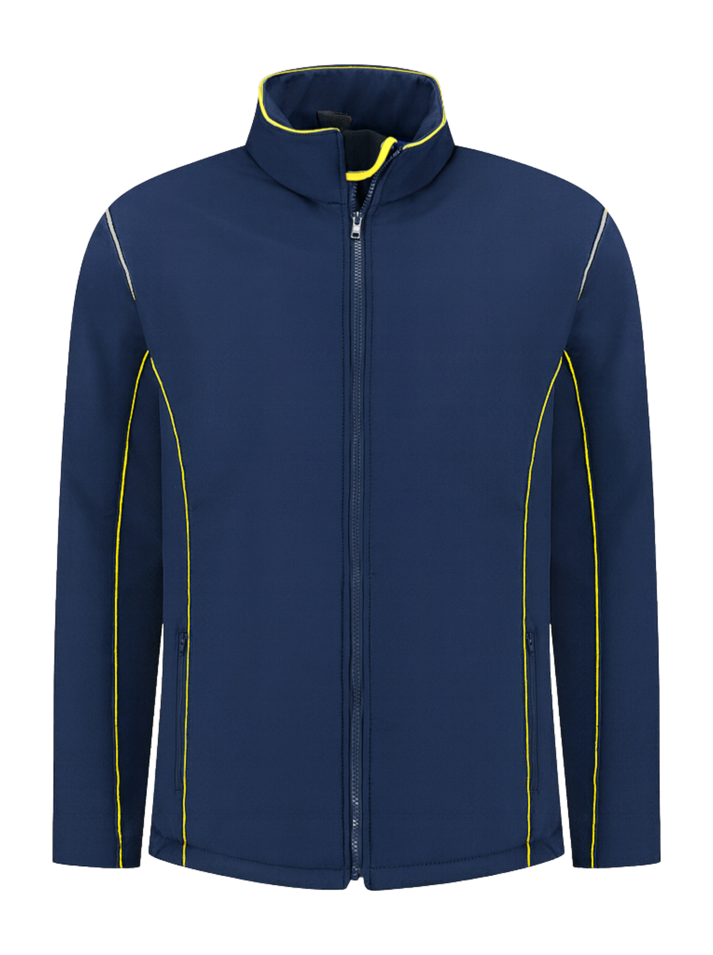Comfortabele softshell werkjas – navy/geel