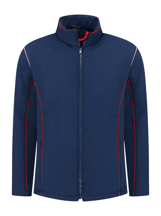 Comfortabele softshell werkjas – navy/rood