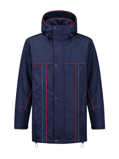 Water- en winddichte winterwerkjas– navy/rood