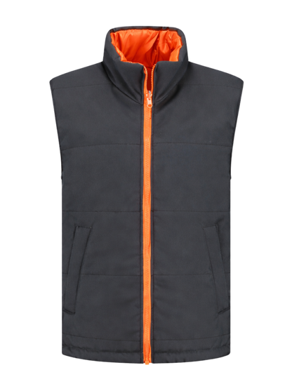 Omkeerbare werkbodywarmer– antraciet/oranje