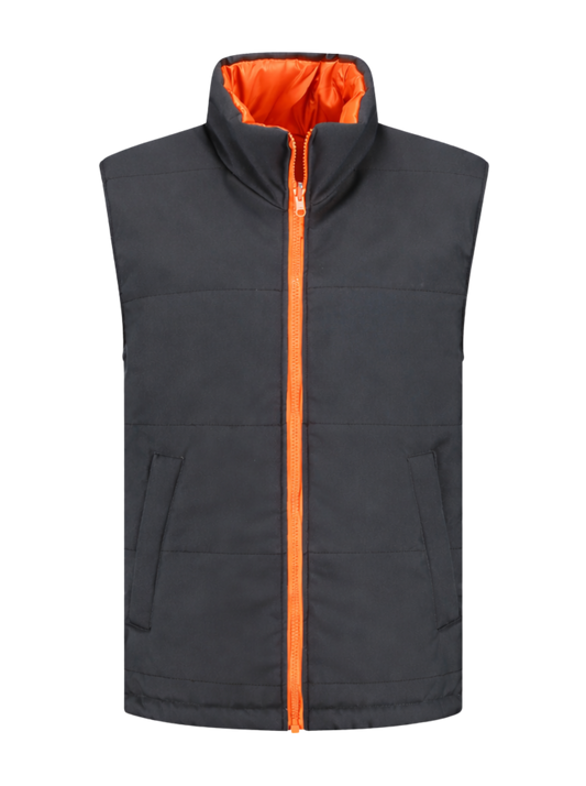 Omkeerbare werkbodywarmer– antraciet/oranje