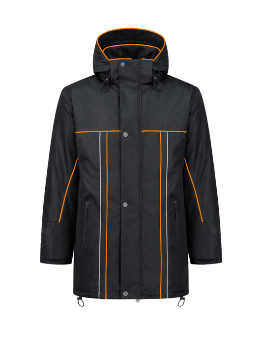 Water- en winddichte winterwerkjas – zwart/oranje