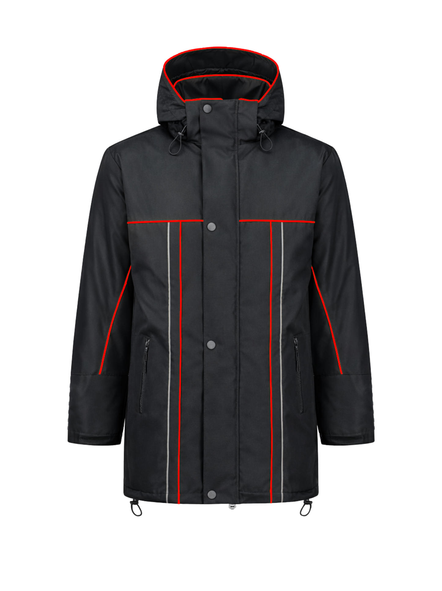 Water- en winddichte winterwerkjas – zwart/rood