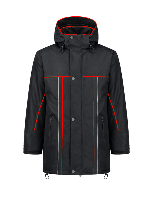 Water- en winddichte winterwerkjas – zwart/rood