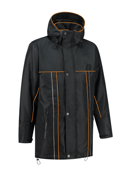 Water- en winddichte winterwerkjas – zwart/oranje