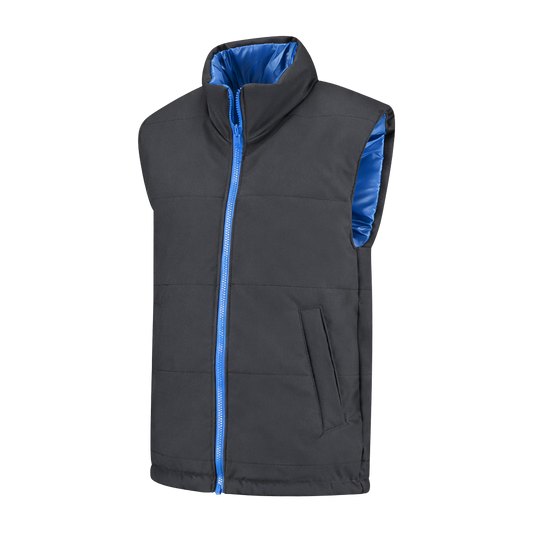 Bodywarmer Antraciet met kleuraccent blauw- voor professionals comfortabel, duurzaam en representatief