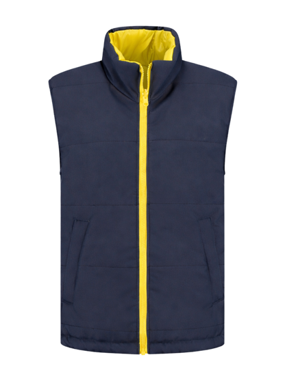 Omkeerbare werkbodywarmer – navy/geel