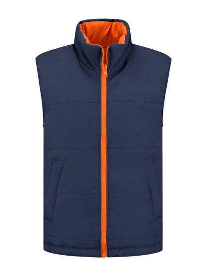Omkeerbare werkbodywarmer – navy/oranje