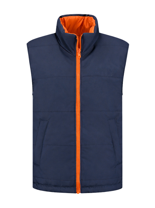 Omkeerbare werkbodywarmer – navy/oranje