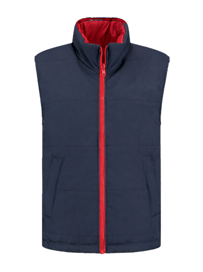 Omkeerbare werkbodywarmer – navy/rood