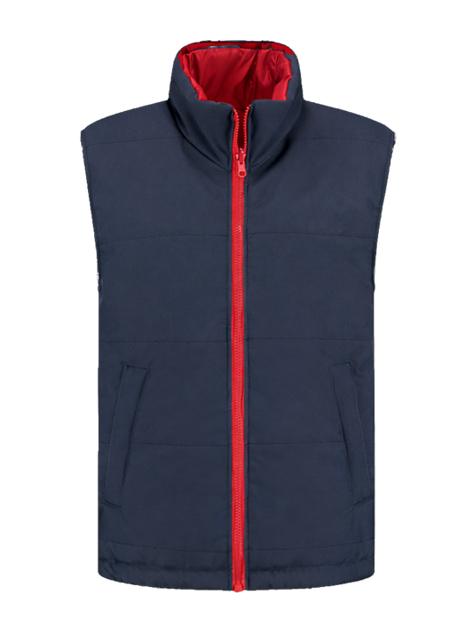 Omkeerbare werkbodywarmer – navy/rood