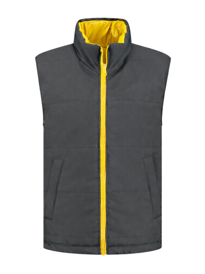 Omkeerbare werkbodywarmer – antraciet/geel