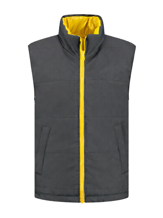Omkeerbare werkbodywarmer – antraciet/geel