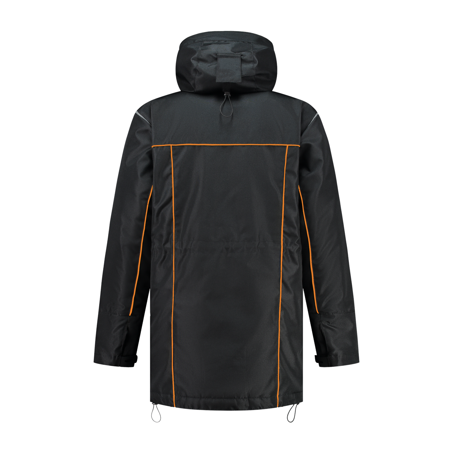 Winter werkjas zwart met kleuraccent oranje- voor professionals warm, waterdicht en herkenbaar