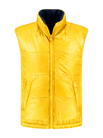 Omkeerbare werkbodywarmer – navy/geel