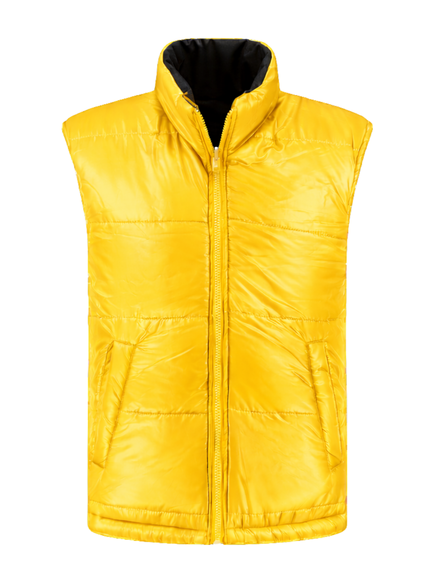 Omkeerbare werkbodywarmer – zwart/geel