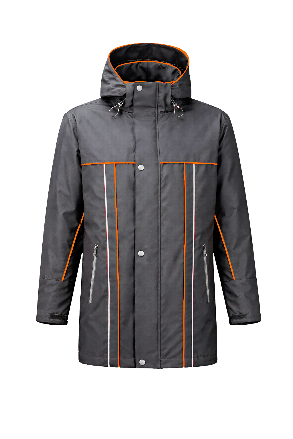 Winter werkjas antreciet met kleuraccent oranje voor professionals warm, waterdicht en herkenbaar