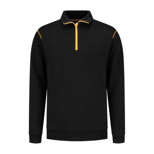 Werksweater Zwart met kleuraccent geel- voor professionals comfortabel, representatief en duurzaam