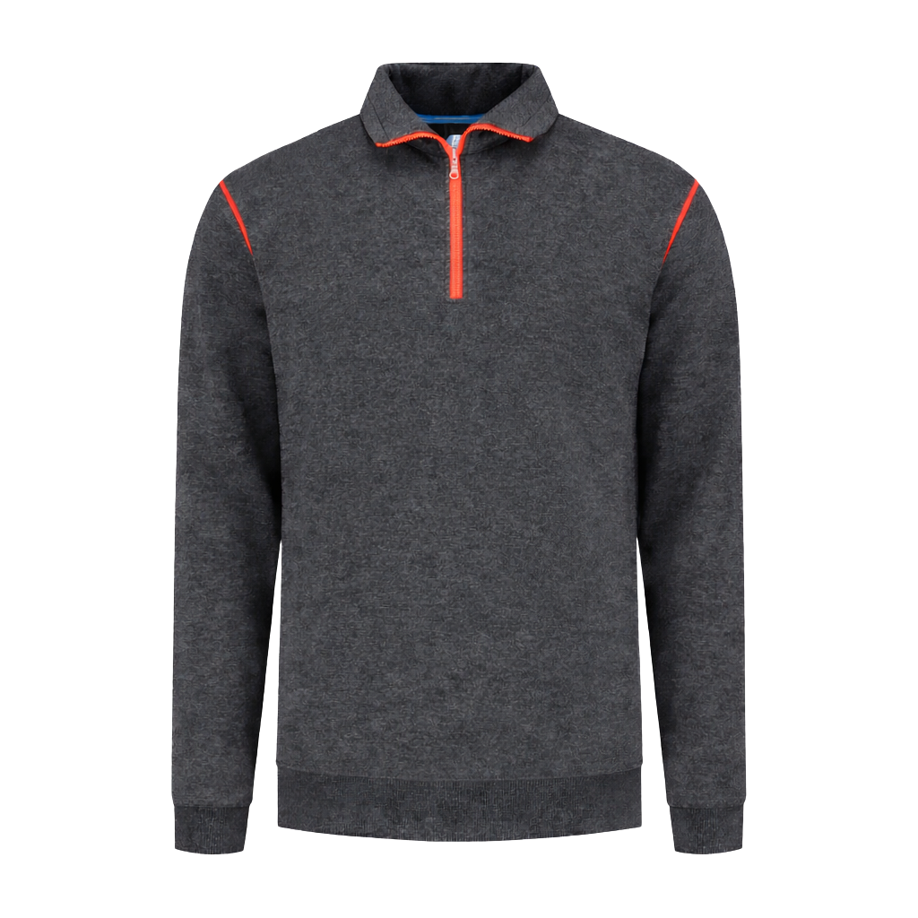 Werksweater Antraciet met kleuraccent rood- voor professionals comfortabel, representatief en duurzaam