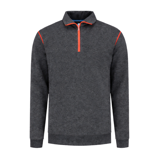 Werksweater Antraciet met kleuraccent rood- voor professionals comfortabel, representatief en duurzaam