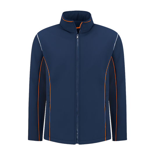Softshell Werkjas Navy met kleuraccent blauw- voor Professionals comfortabel, waterafstotend en winddicht