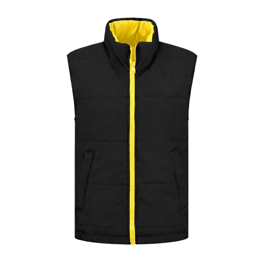 Bodywarmer Zwart met kleuraccent geel-  voor professionals comfortabel, duurzaam en representatief