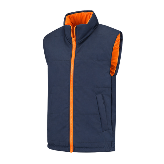 Bodywarmer Navy met kleuraccent oranje-  voor professionals comfortabel, duurzaam en representatief