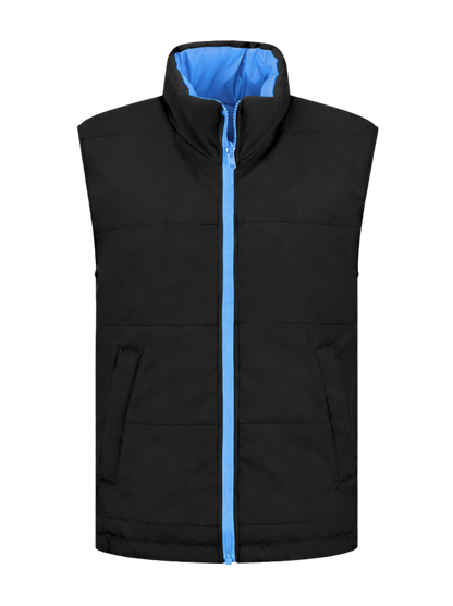 Omkeerbare werkbodywarmer – zwart/kobalt