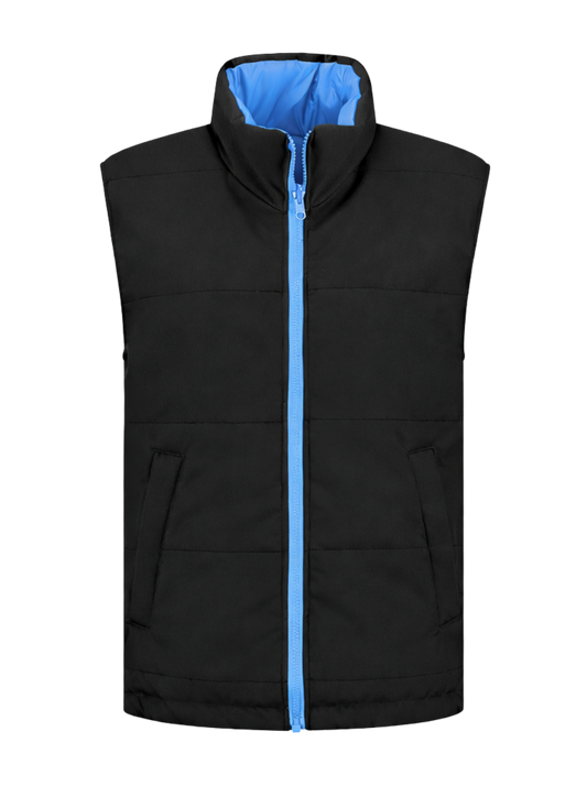 Omkeerbare werkbodywarmer – zwart/kobalt