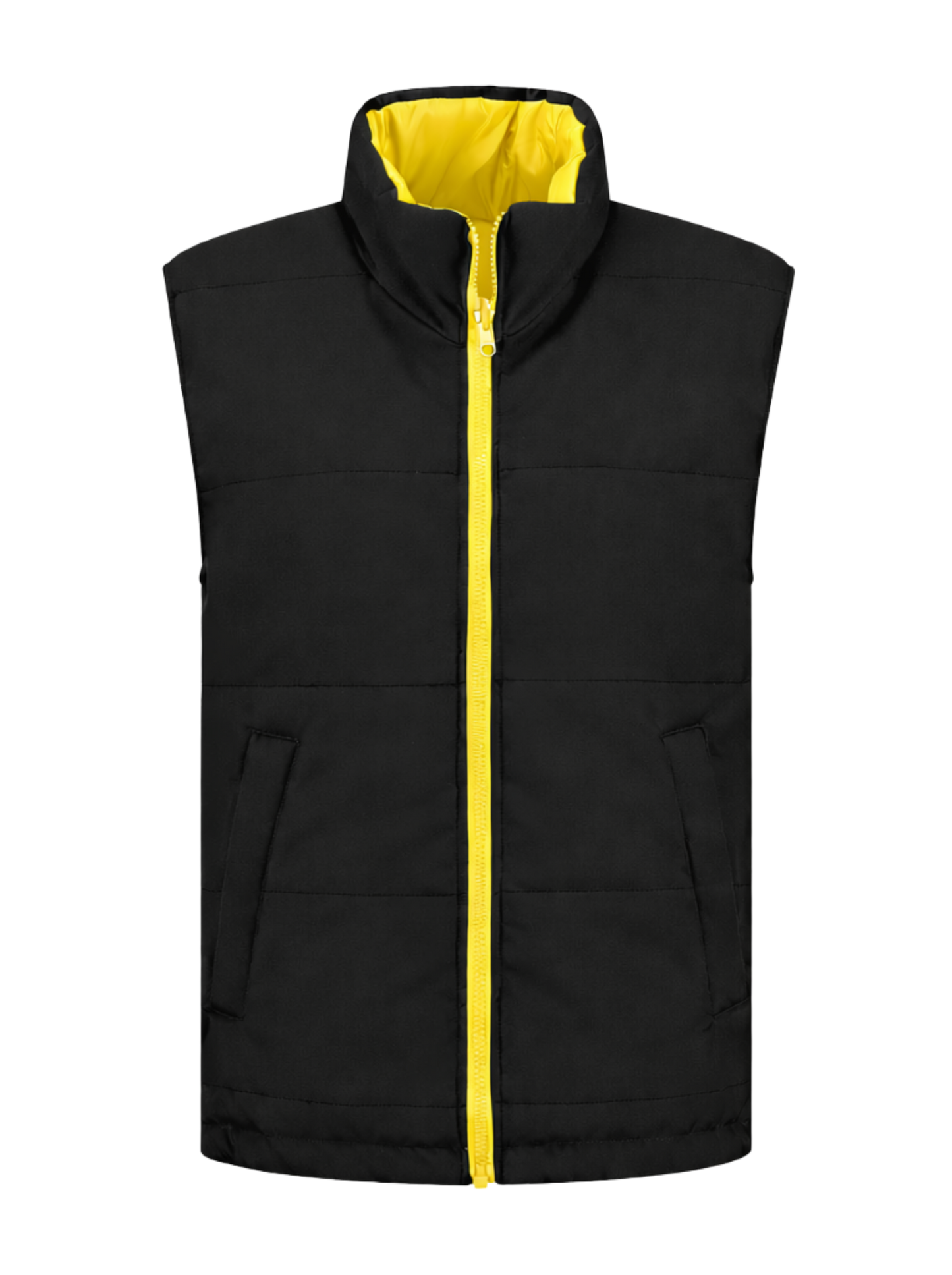 Omkeerbare werkbodywarmer – zwart/geel