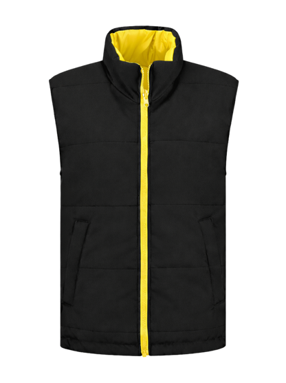 Omkeerbare werkbodywarmer – zwart/geel