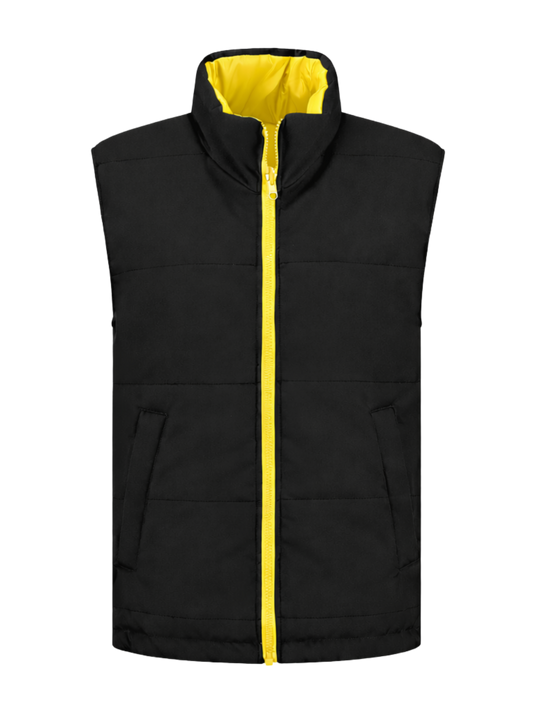 Omkeerbare werkbodywarmer – zwart/geel