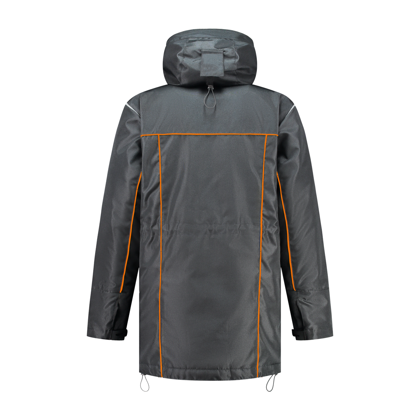 Winter werkjas antreciet met kleuraccent oranje voor professionals warm, waterdicht en herkenbaar