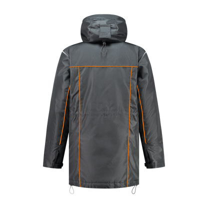 Winter werkjas antreciet met kleuraccent oranje voor professionals warm, waterdicht en herkenbaar