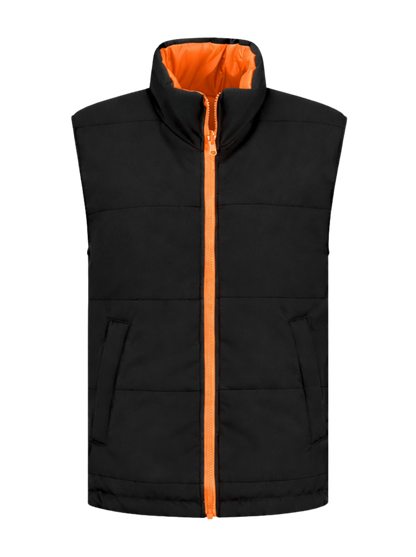 Omkeerbare werkbodywarmer –zwart/oranje