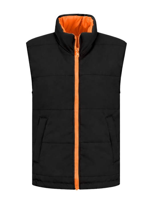 Omkeerbare werkbodywarmer –zwart/oranje